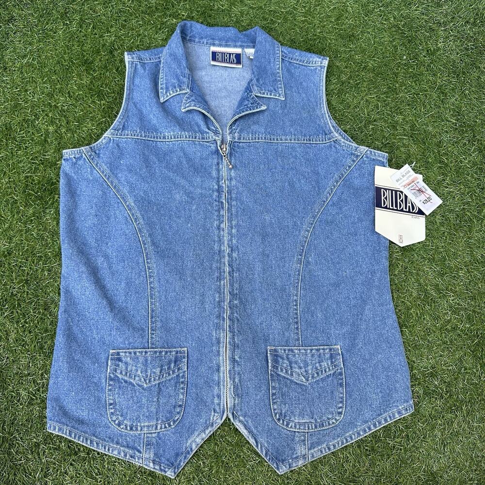 Vtg 90s Bill Blass Jean Denim Womens Small Full Zip Vest Country Rodeo Y2K